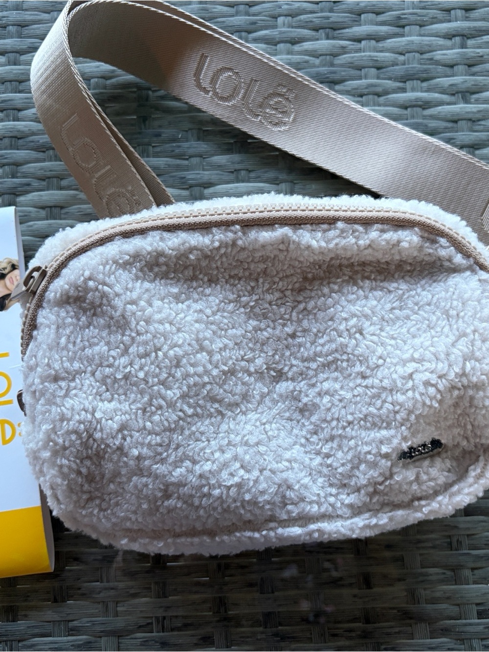 Lole Cream Sherpa Crossbody Bag Or Fanny Pack with Logo Strap NWT